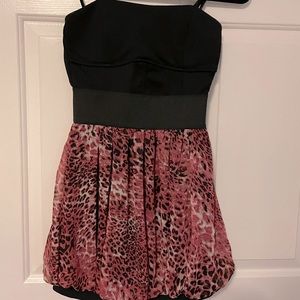 🐆Strapless bandeau pink leopard print circle flair dress!